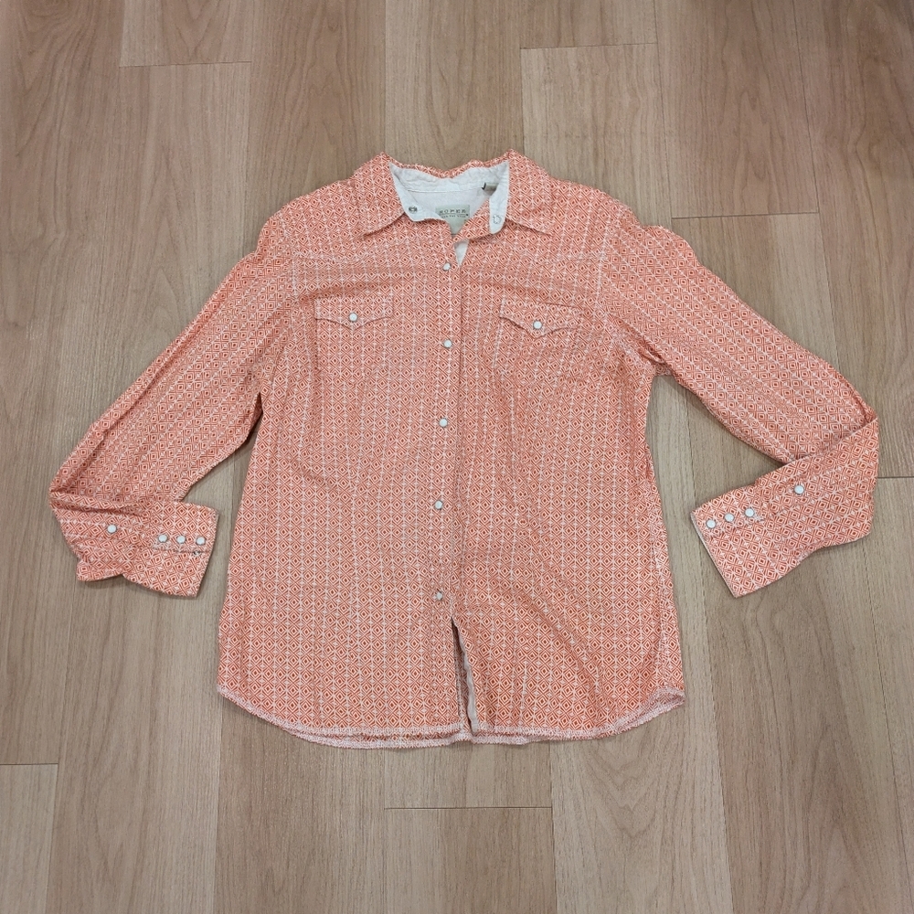 Roper Wear The West Burnt Orange Patterned Snap Long Sleeve Size XL